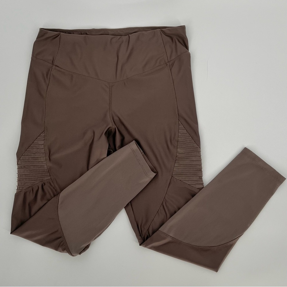 Avec Les Filles Women's Cropped Legging Size M Brown Mesh Detail Pull On Stretch